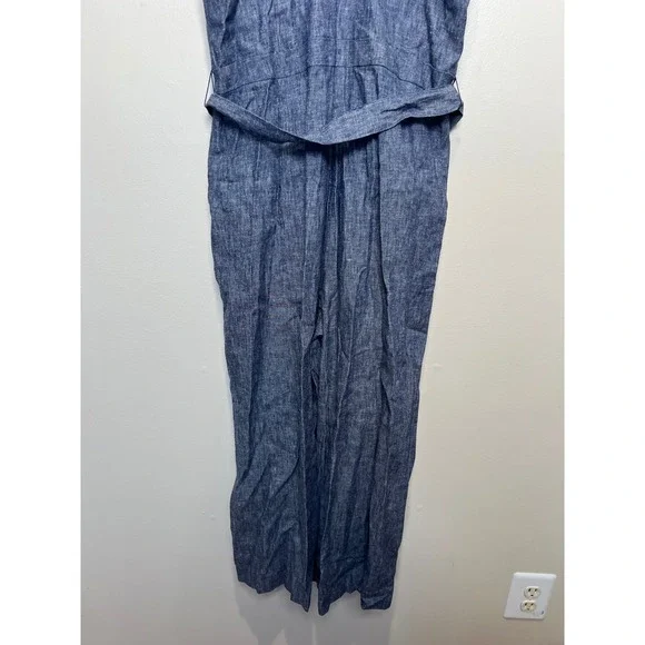 Banana Republic Blue Linen Blend Wide Leg Jumpsuit Size 10 NWT - Picture 5 of 7